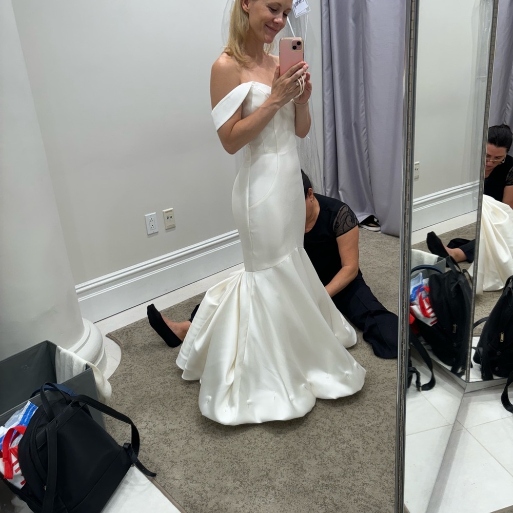 White Pleated Off-Shoulder Sleeveless Bridal Gown